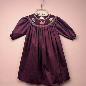 Rosalina Collections Smocked Dress 4T Teapot Cupcake Purple Tea Party Dress